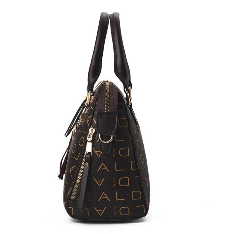 Fashion English Letter Handbag Women PU Leather Tassel Top-handle Bag Luxury Shoulder Bag Large Capacity Lady Tote Design Purse - You Offer
