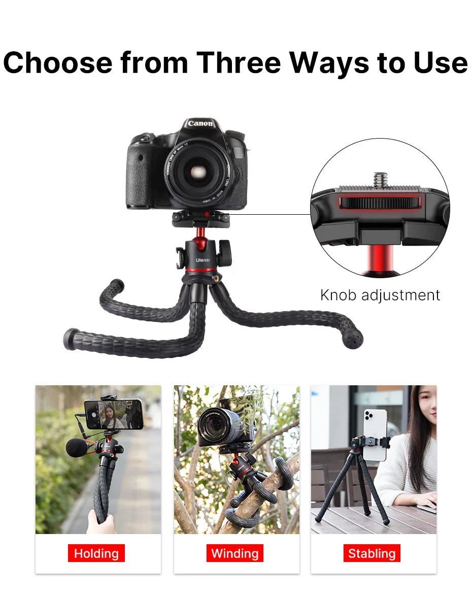 Ulanzi MT-33 Flexible Octopus Tripod for Phone Camera DSLR 2in1 Design Tripod With Phone Holder Side Cold Shoe 1/4'' Screw