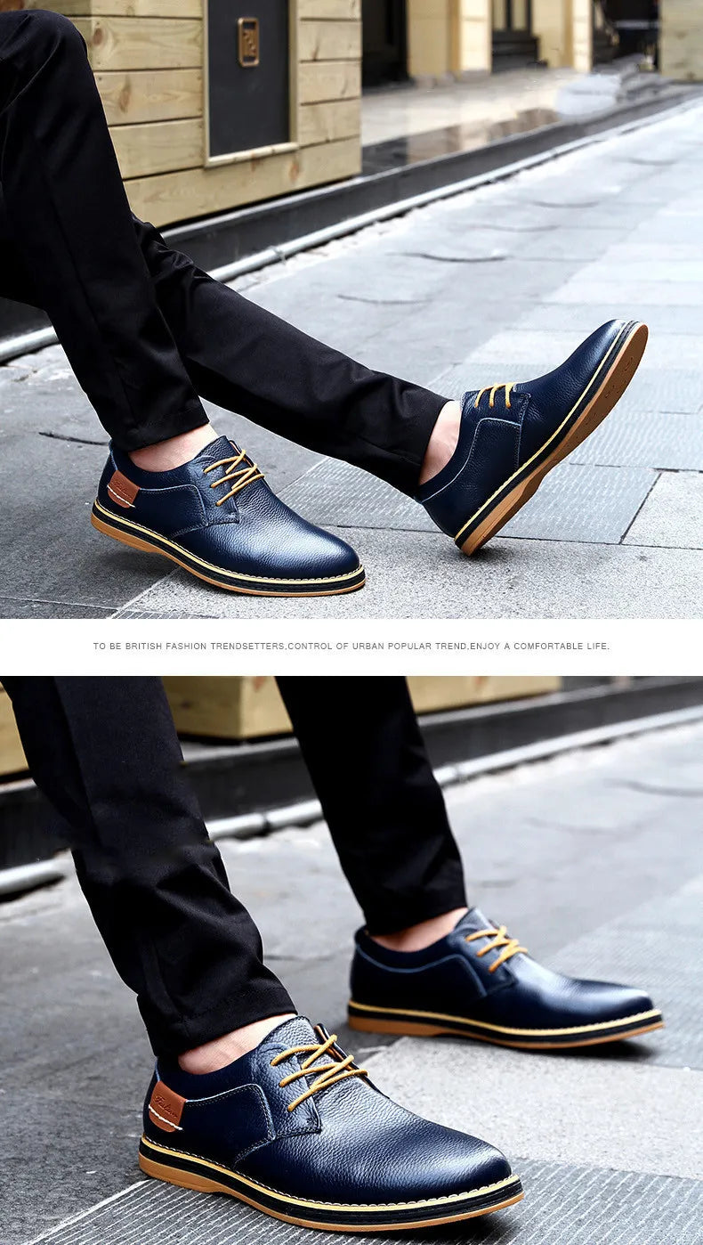 New Spring Autumn Fashion Men Shoes Men Leather Oxfords Shoes Casual Lace-up Formal Business Wedding Dress Shoes Big Size 38-48