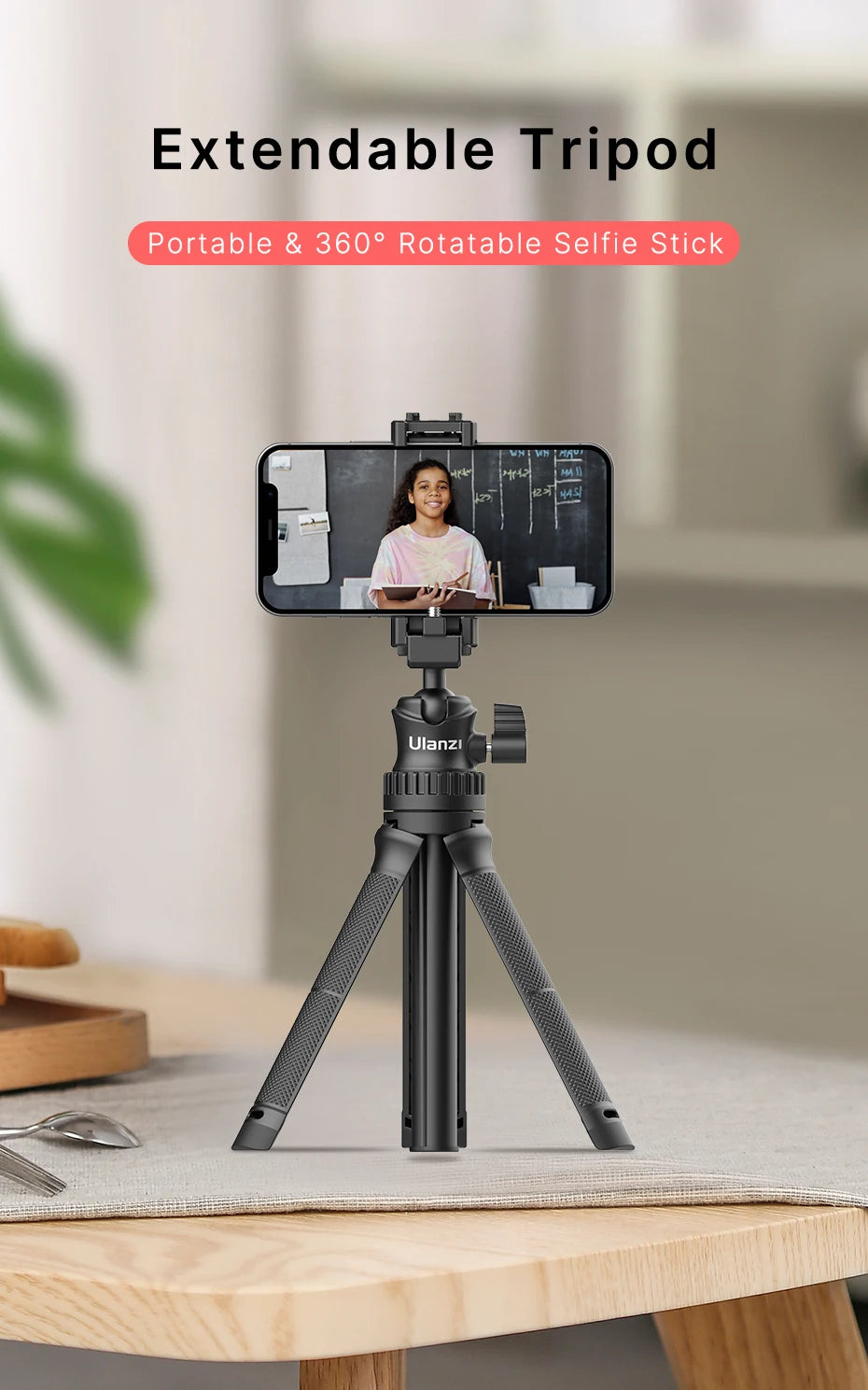 Ulanzi MT-34 81.5CM Extendable Tripod for Phone Camera DSLR 2in1 Tripod Selfie Stick With Phone Holder Ballhead 1/4'' Port