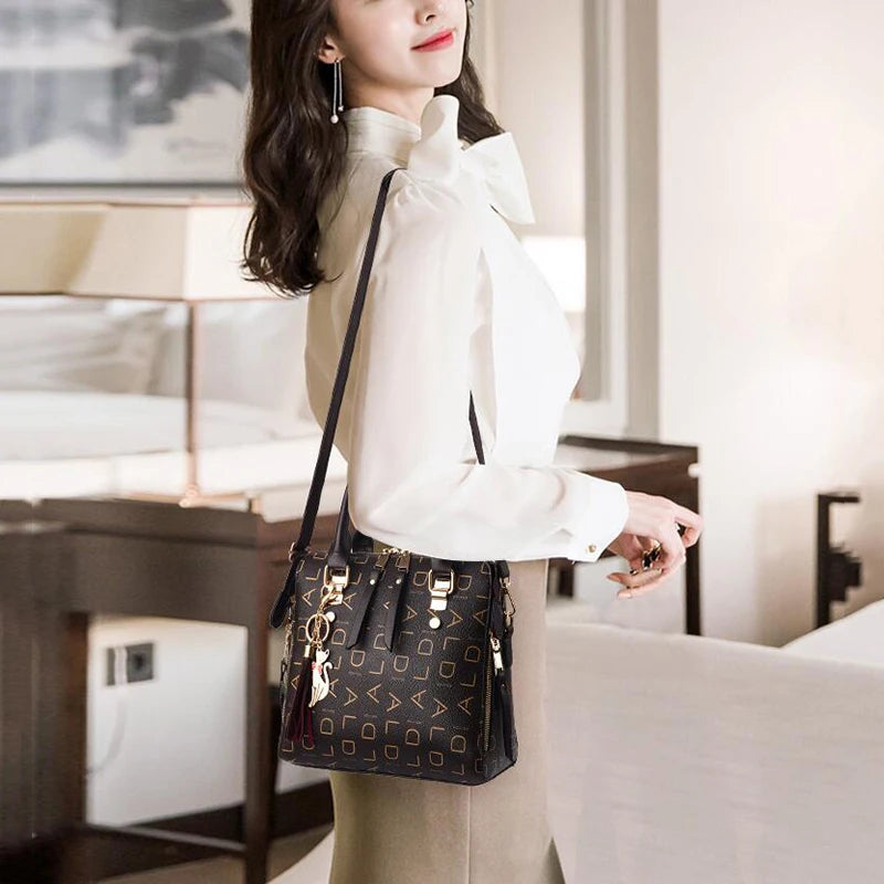 Fashion English Letter Handbag Women PU Leather Tassel Top-handle Bag Luxury Shoulder Bag Large Capacity Lady Tote Design Purse - You Offer