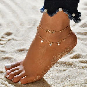 LETAPI Two Layers Chain Heart Style Gold/Silver Color Anklets For Women Bracelets Summer Barefoot Sandals Jewelry On Foot Leg - You Offer