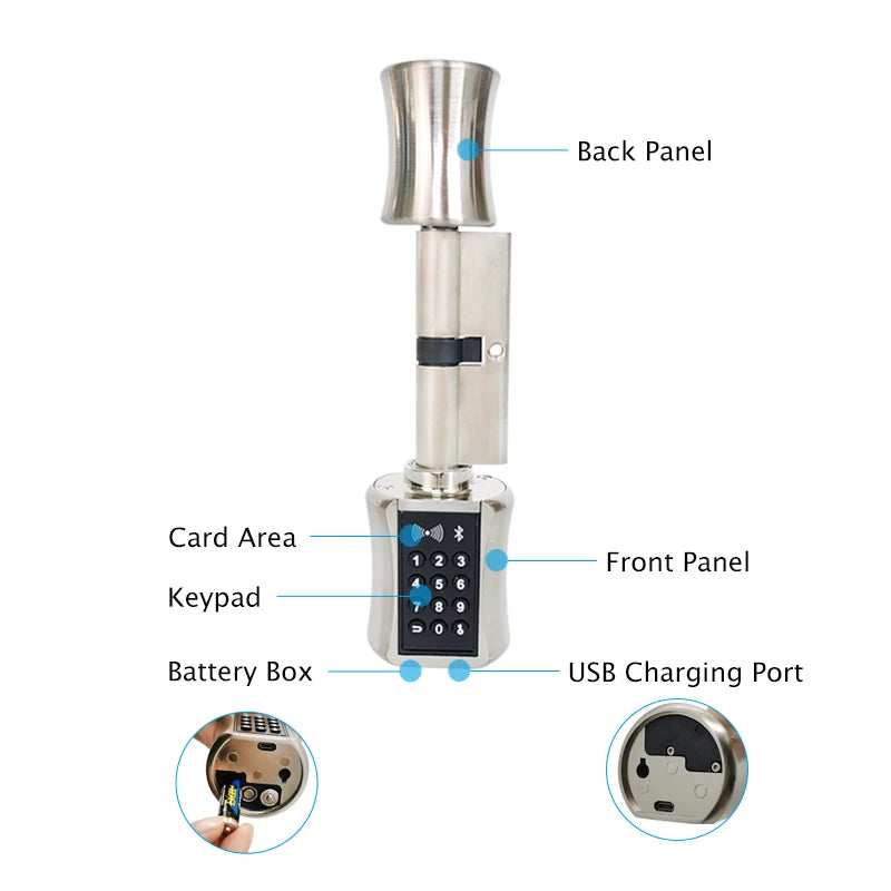 TTlock Bluetooth Smart Cylinder Lock WIFI security wireless Electronic Digital APP Keypad Code RFID Card Keyless Lock