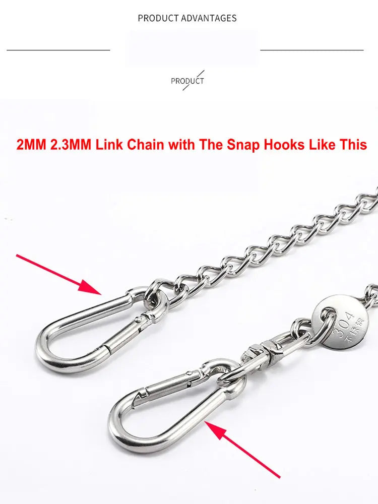 HQ LC02 100% Stainless Steel 304 Seamless No Knot Jack Link Chain Pet Dog Leash Small Large Dogs Lead Leash with Collar Handle