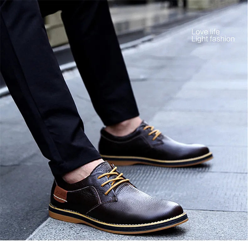 New Spring Autumn Fashion Men Shoes Men Leather Oxfords Shoes Casual Lace-up Formal Business Wedding Dress Shoes Big Size 38-48