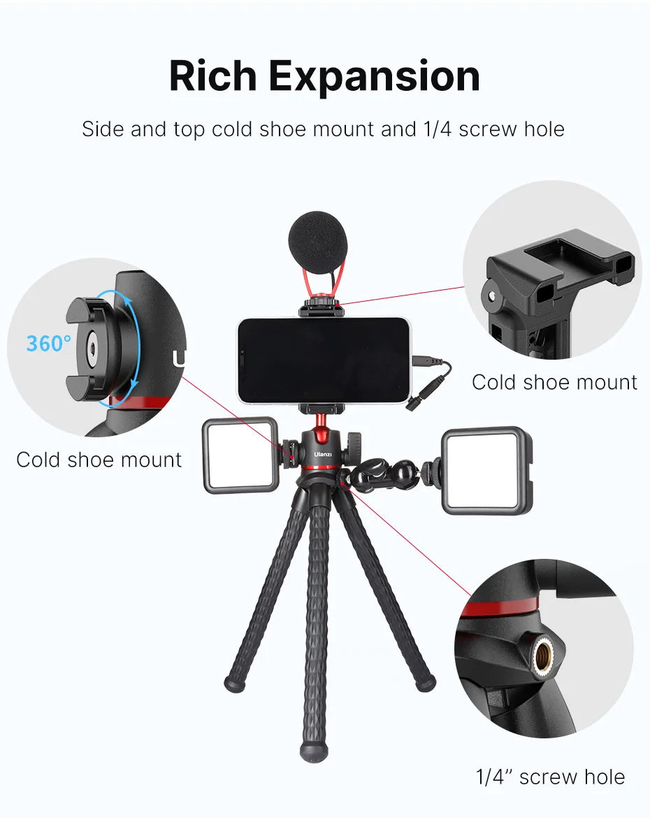 Ulanzi MT-33 Flexible Octopus Tripod for Phone Camera DSLR 2in1 Design Tripod With Phone Holder Side Cold Shoe 1/4'' Screw