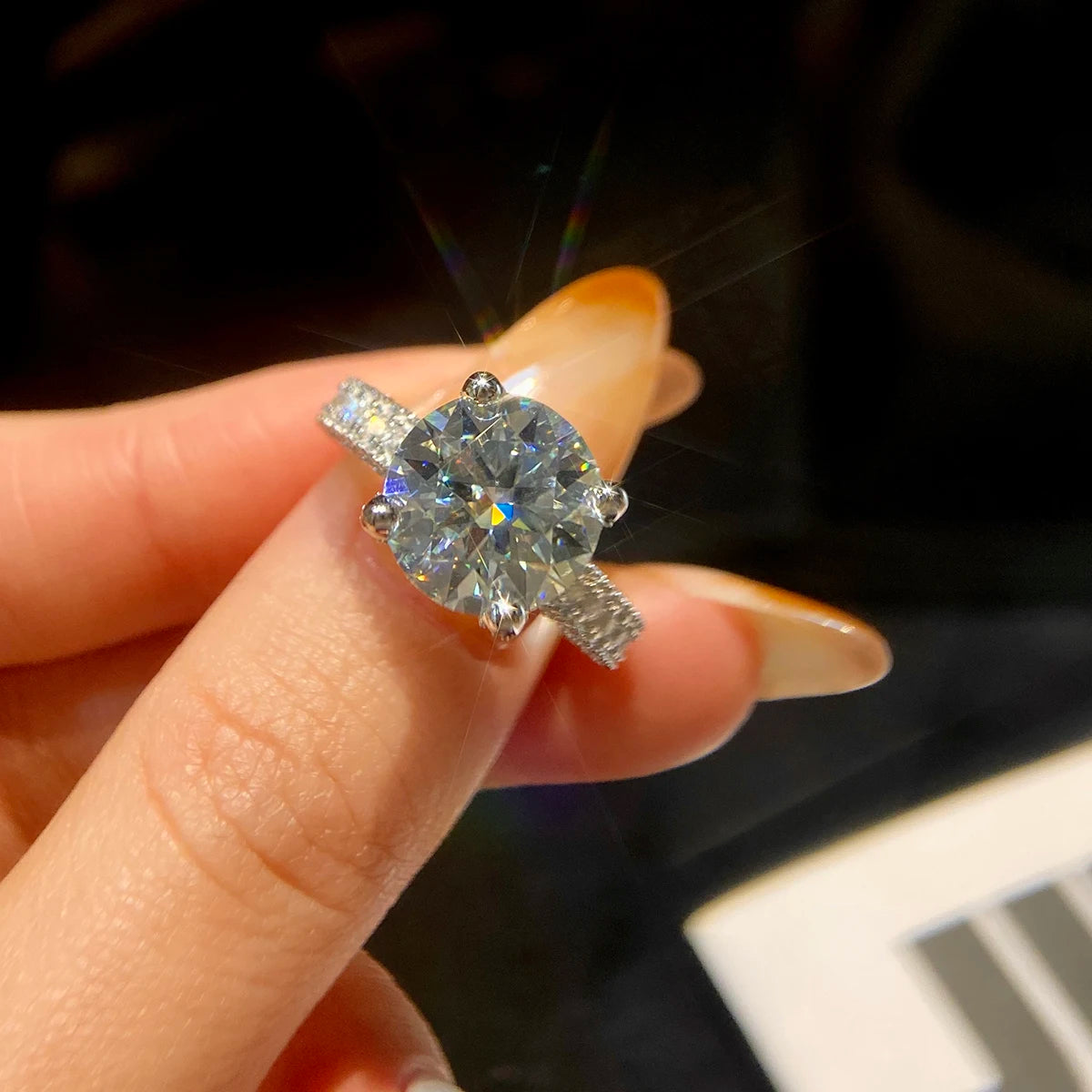 Luxury GRA Certificate Brilliant  5ct Halo Classic Round Shape Moissanite Engagement Rings 925 Sterling Silver for Women Men - You Offer