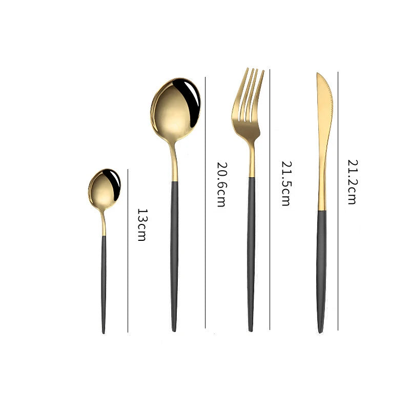 24Pcs Stainless Steel Dinnerware Set Black Gold Cutlery Spoon Fork Knife Western Cutleri Silverware tableware Set Supplies