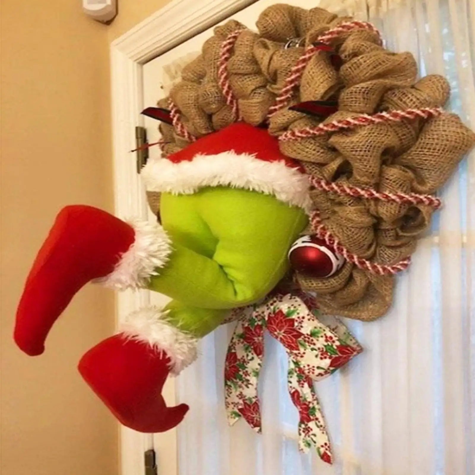 17.72inch Christmas Thief Wreath,Christmas Elf Leg Wreath, Christmas Burlap Wreath, Holiday Decoration
