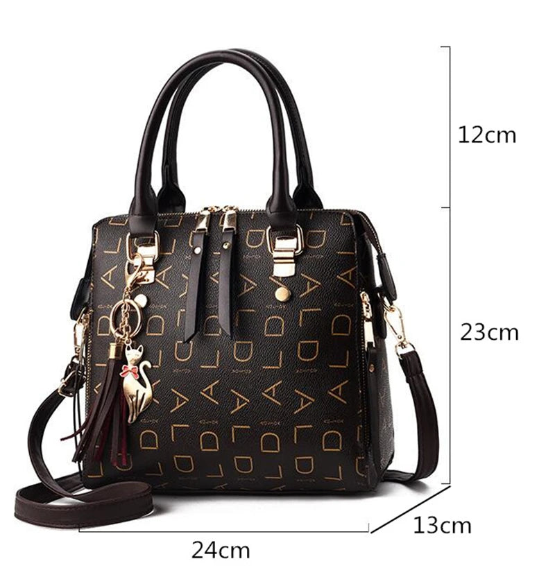 Fashion English Letter Handbag Women PU Leather Tassel Top-handle Bag Luxury Shoulder Bag Large Capacity Lady Tote Design Purse - You Offer