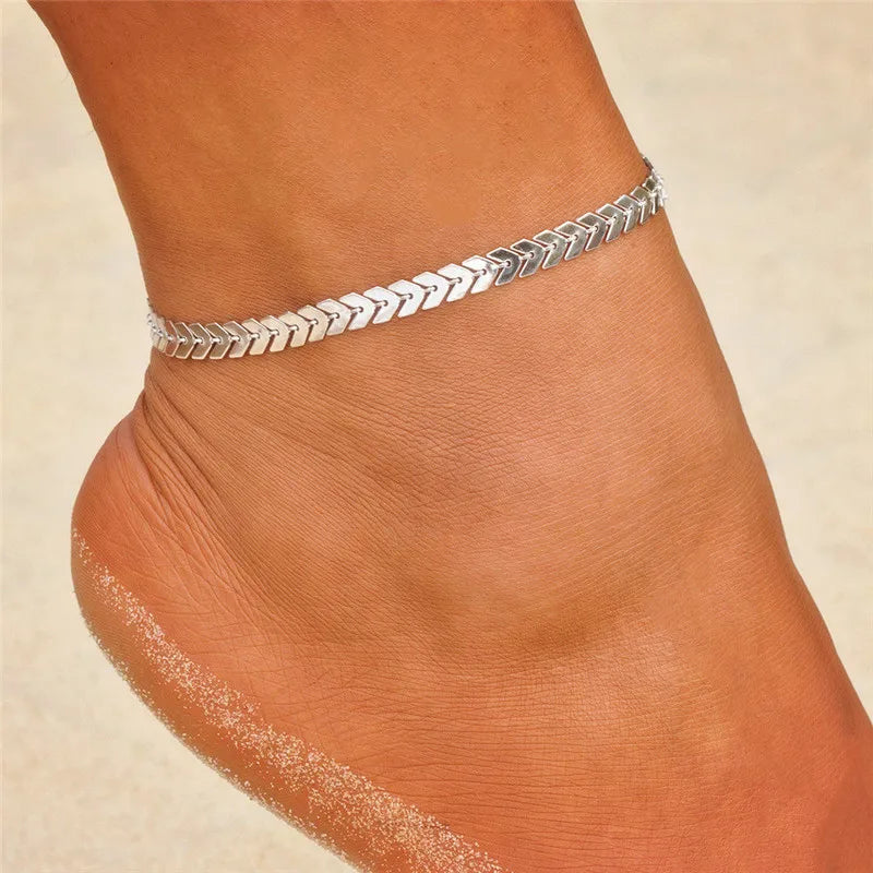 LETAPI Two Layers Chain Heart Style Gold/Silver Color Anklets For Women Bracelets Summer Barefoot Sandals Jewelry On Foot Leg - You Offer