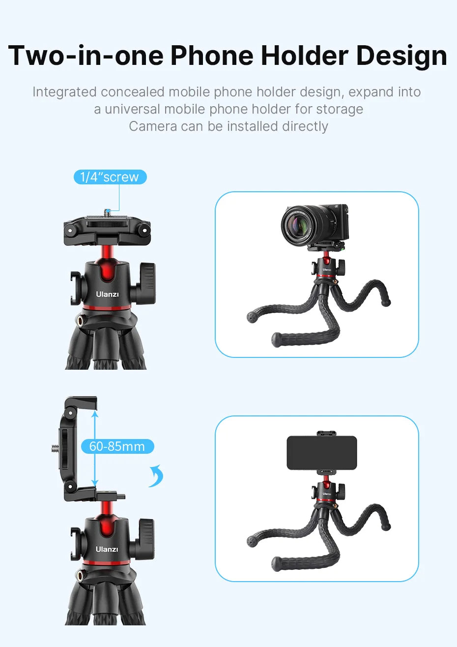 Ulanzi MT-33 Flexible Octopus Tripod for Phone Camera DSLR 2in1 Design Tripod With Phone Holder Side Cold Shoe 1/4'' Screw