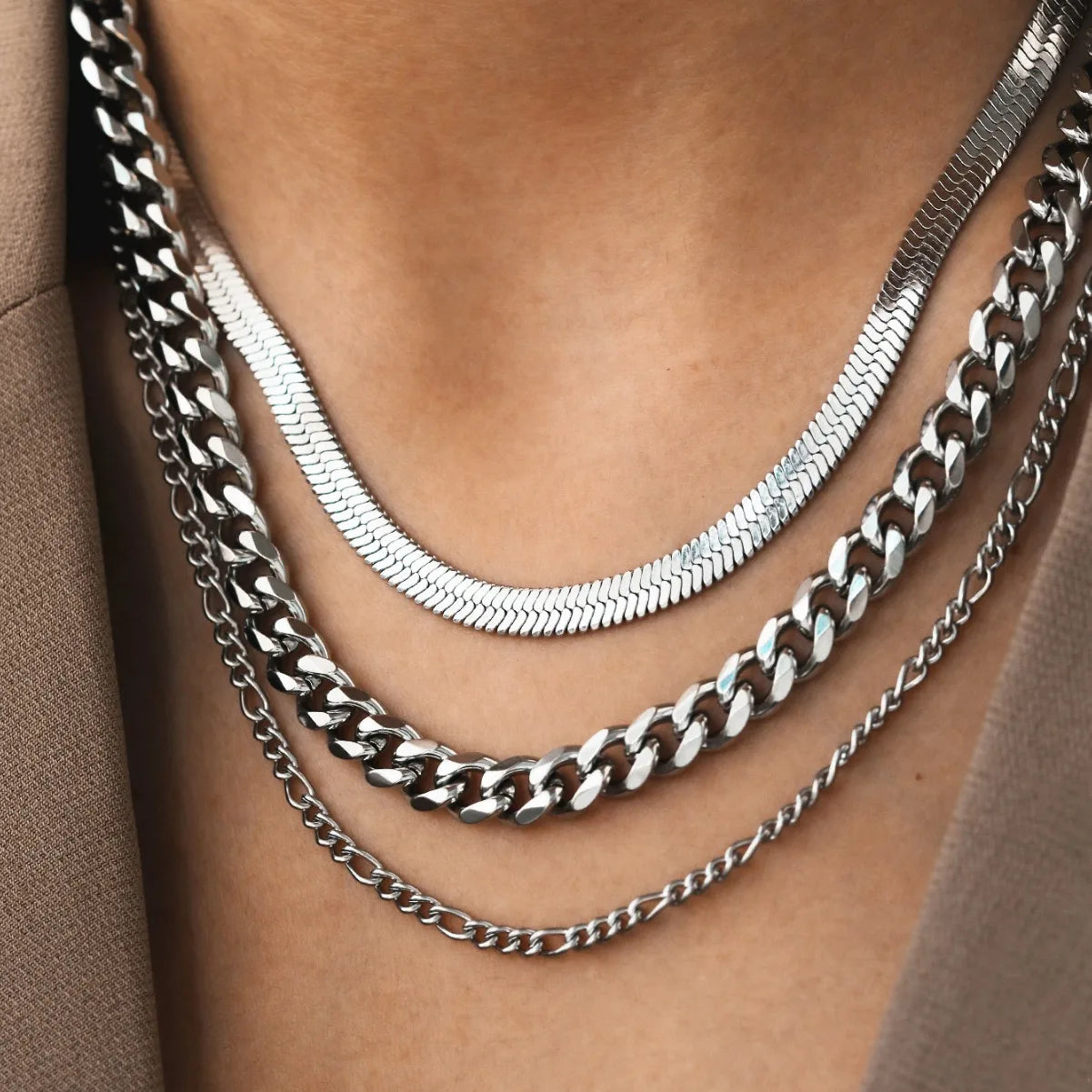 Hip Hop Personality Three Layered Necklace Cuban Women'S Geometry Chain Necklaces Fashionable Versatile Stainless Steel Jewelry - You Offer