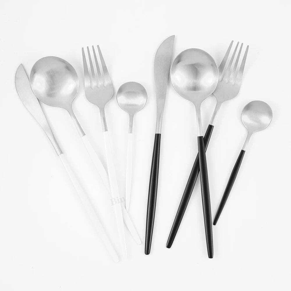24Pcs Stainless Steel Dinnerware Set Black Gold Cutlery Spoon Fork Knife Western Cutleri Silverware tableware Set Supplies