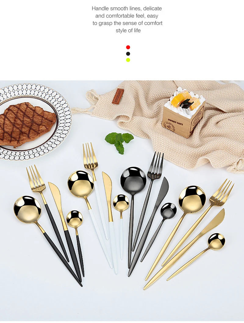 24Pcs Stainless Steel Dinnerware Set Black Gold Cutlery Spoon Fork Knife Western Cutleri Silverware tableware Set Supplies