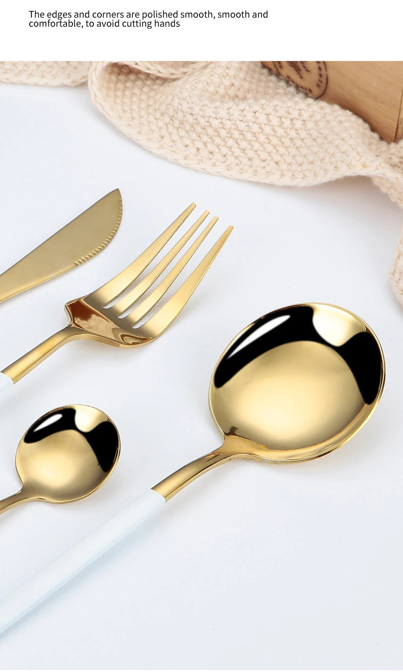 24Pcs Stainless Steel Dinnerware Set Black Gold Cutlery Spoon Fork Knife Western Cutleri Silverware tableware Set Supplies