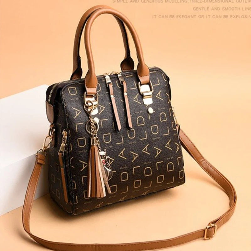 Fashion English Letter Handbag Women PU Leather Tassel Top-handle Bag Luxury Shoulder Bag Large Capacity Lady Tote Design Purse - You Offer
