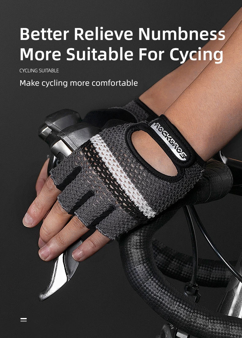 ROCKBROS Breathable Fitness Gloves Silicone Palm Hollow Back Gym Gloves Weightlifting Workout Dumbbell Bodybuilding Gloves
