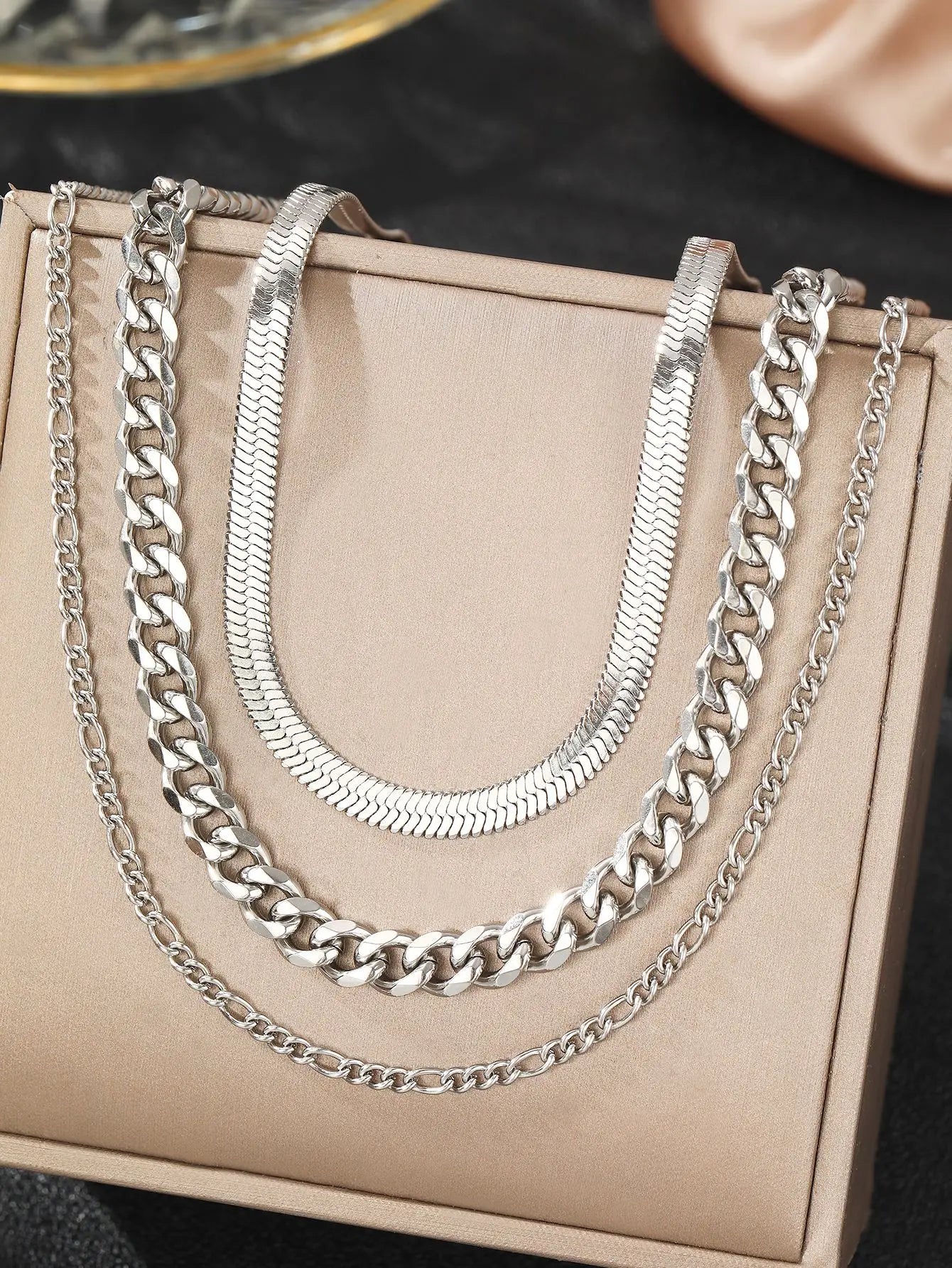 Hip Hop Personality Three Layered Necklace Cuban Women'S Geometry Chain Necklaces Fashionable Versatile Stainless Steel Jewelry - You Offer