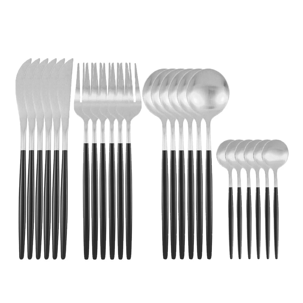 24Pcs Stainless Steel Dinnerware Set Black Gold Cutlery Spoon Fork Knife Western Cutleri Silverware tableware Set Supplies