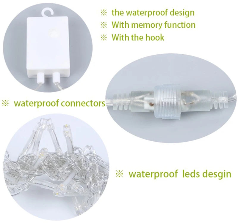3x3/6x3/10x3m LED Icicle String Lights Christmas Fairy Lights Garland Outdoor Home For Wedding/Party/Curtain/Garden Decoration