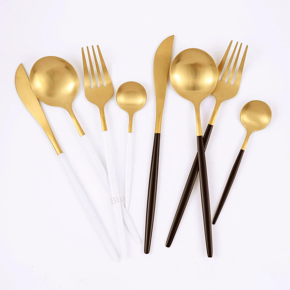 24Pcs Stainless Steel Dinnerware Set Black Gold Cutlery Spoon Fork Knife Western Cutleri Silverware tableware Set Supplies