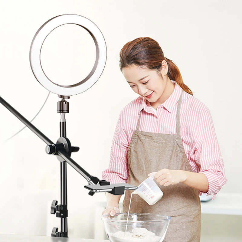 26CM Photography Led Video Ring Light Circle Fill Lighting Camera Photo Studio Phone Selfie Lamp With Tripod Stand Boom Arm