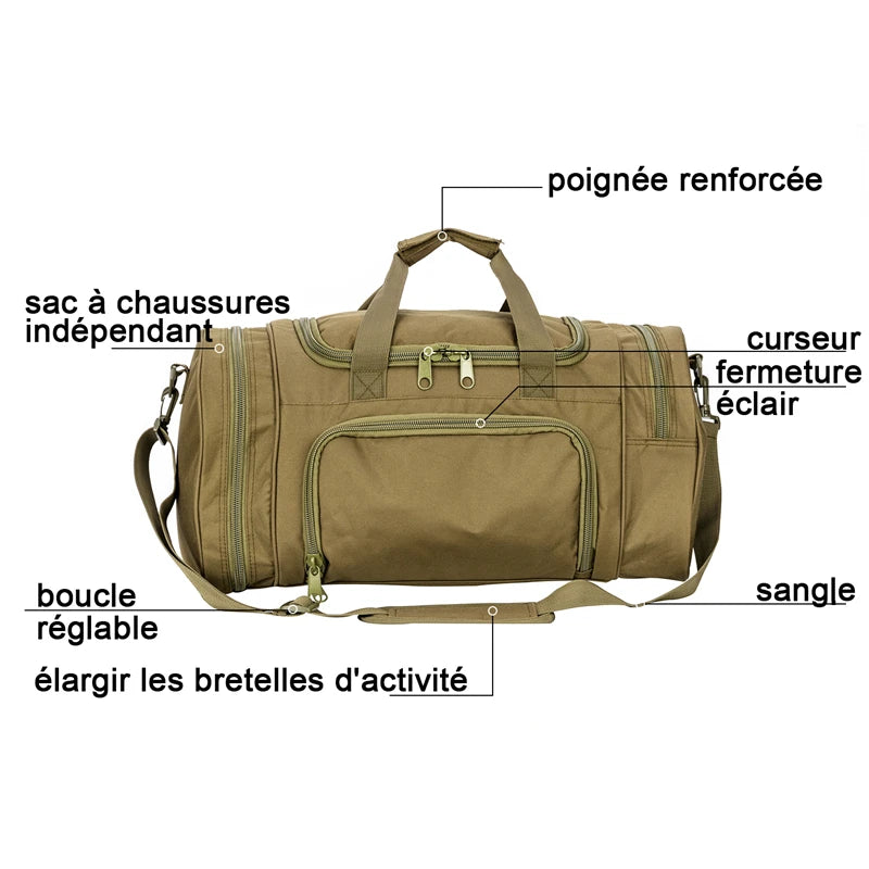Military Tactical Travel Bag Men Outdoor Handbag Sports Luggage Bags Weekend Gym Hiking Trekking Bag with Shoes Compartment - You Offer
