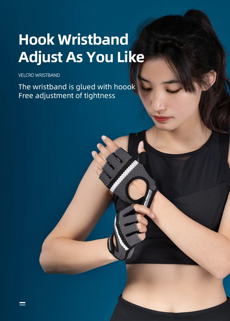 ROCKBROS Breathable Fitness Gloves Silicone Palm Hollow Back Gym Gloves Weightlifting Workout Dumbbell Bodybuilding Gloves