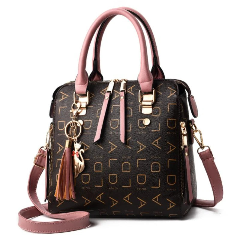 Fashion English Letter Handbag Women PU Leather Tassel Top-handle Bag Luxury Shoulder Bag Large Capacity Lady Tote Design Purse - You Offer