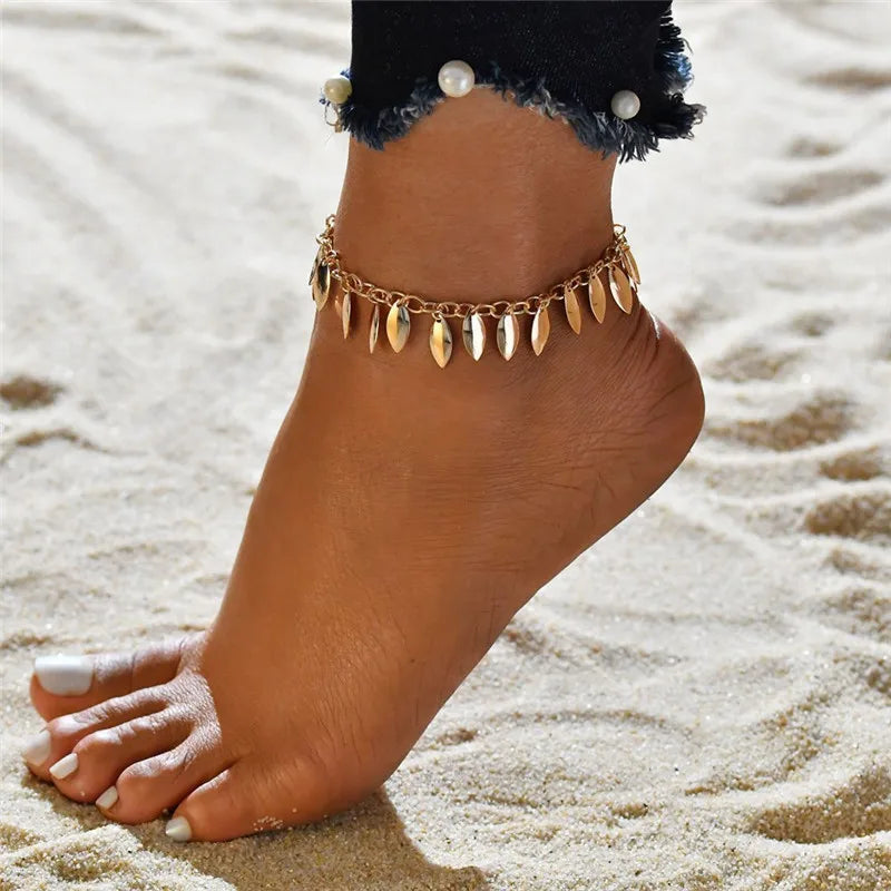 LETAPI Two Layers Chain Heart Style Gold/Silver Color Anklets For Women Bracelets Summer Barefoot Sandals Jewelry On Foot Leg - You Offer