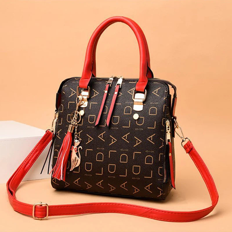 Fashion English Letter Handbag Women PU Leather Tassel Top-handle Bag Luxury Shoulder Bag Large Capacity Lady Tote Design Purse - You Offer