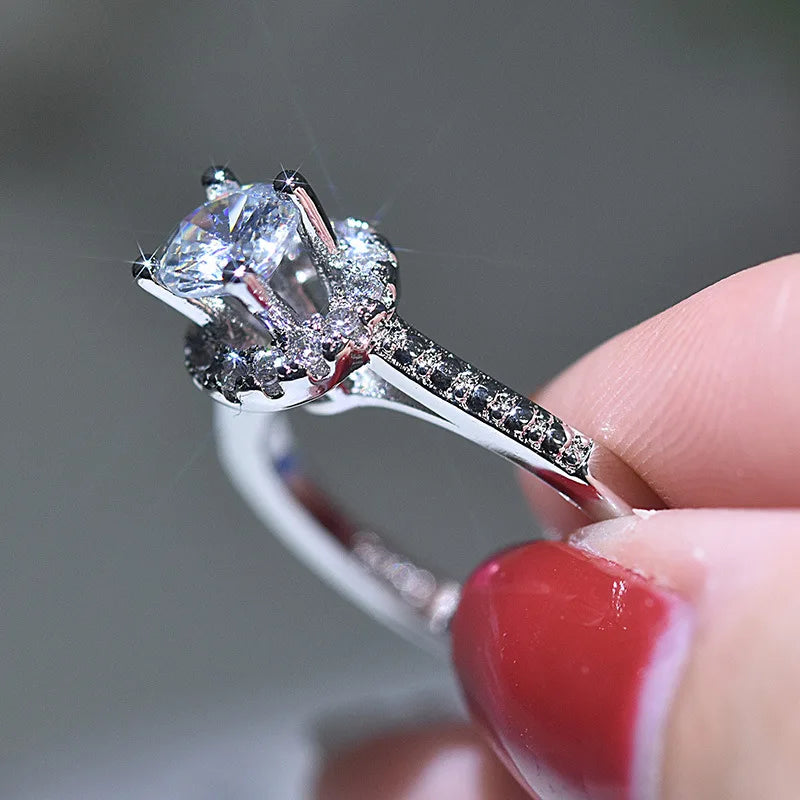 New 925 Sterling Silver Ring Simulation Diamond CZ Ring, Suitable For Female Charm Jewelry Engagement Gifts - You Offer