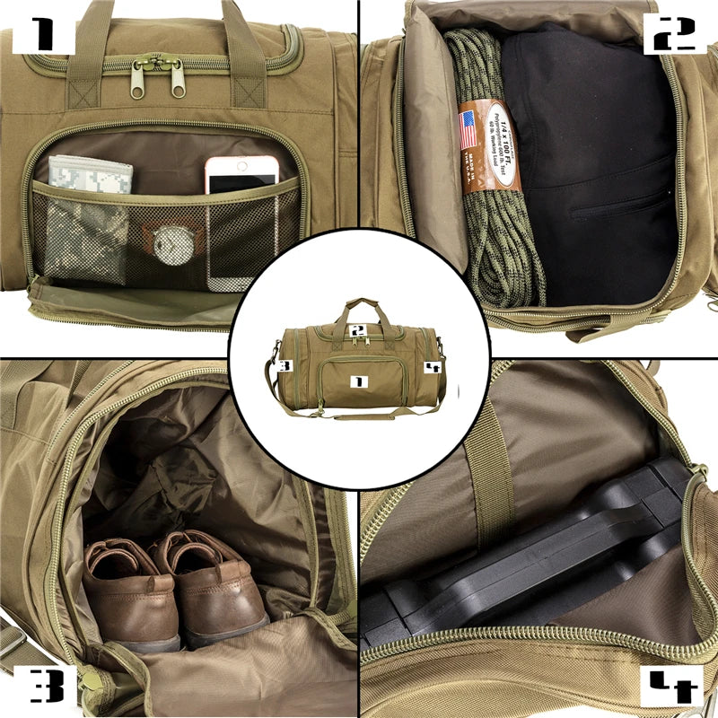 Military Tactical Travel Bag Men Outdoor Handbag Sports Luggage Bags Weekend Gym Hiking Trekking Bag with Shoes Compartment - You Offer