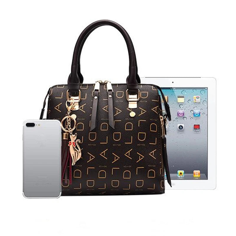 Fashion English Letter Handbag Women PU Leather Tassel Top-handle Bag Luxury Shoulder Bag Large Capacity Lady Tote Design Purse - You Offer