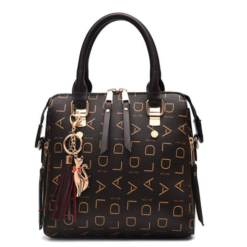 Fashion English Letter Handbag Women PU Leather Tassel Top-handle Bag Luxury Shoulder Bag Large Capacity Lady Tote Design Purse - You Offer