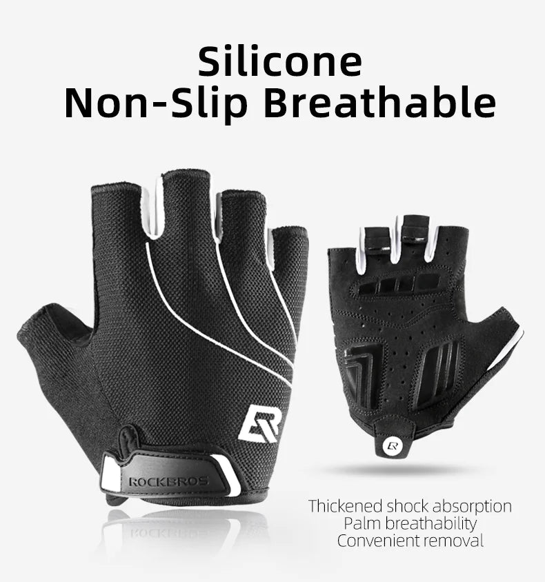 ROCKBROS Breathable Fitness Gloves Silicone Palm Hollow Back Gym Gloves Weightlifting Workout Dumbbell Bodybuilding Gloves