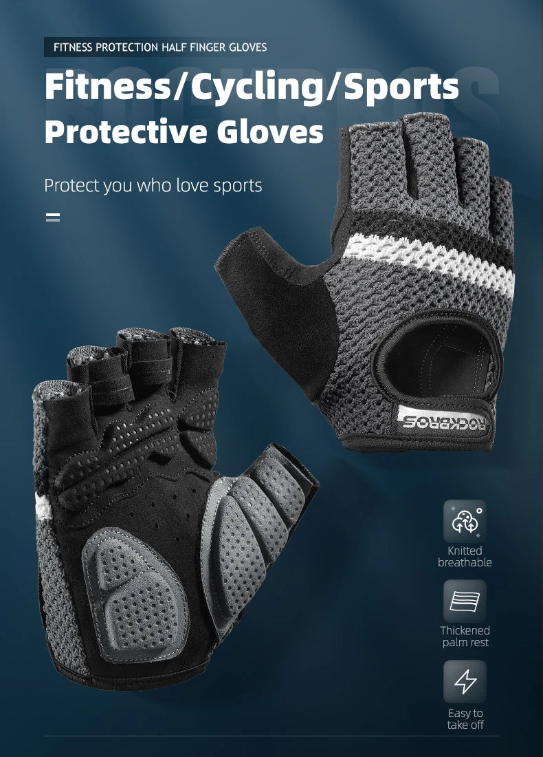 ROCKBROS Breathable Fitness Gloves Silicone Palm Hollow Back Gym Gloves Weightlifting Workout Dumbbell Bodybuilding Gloves