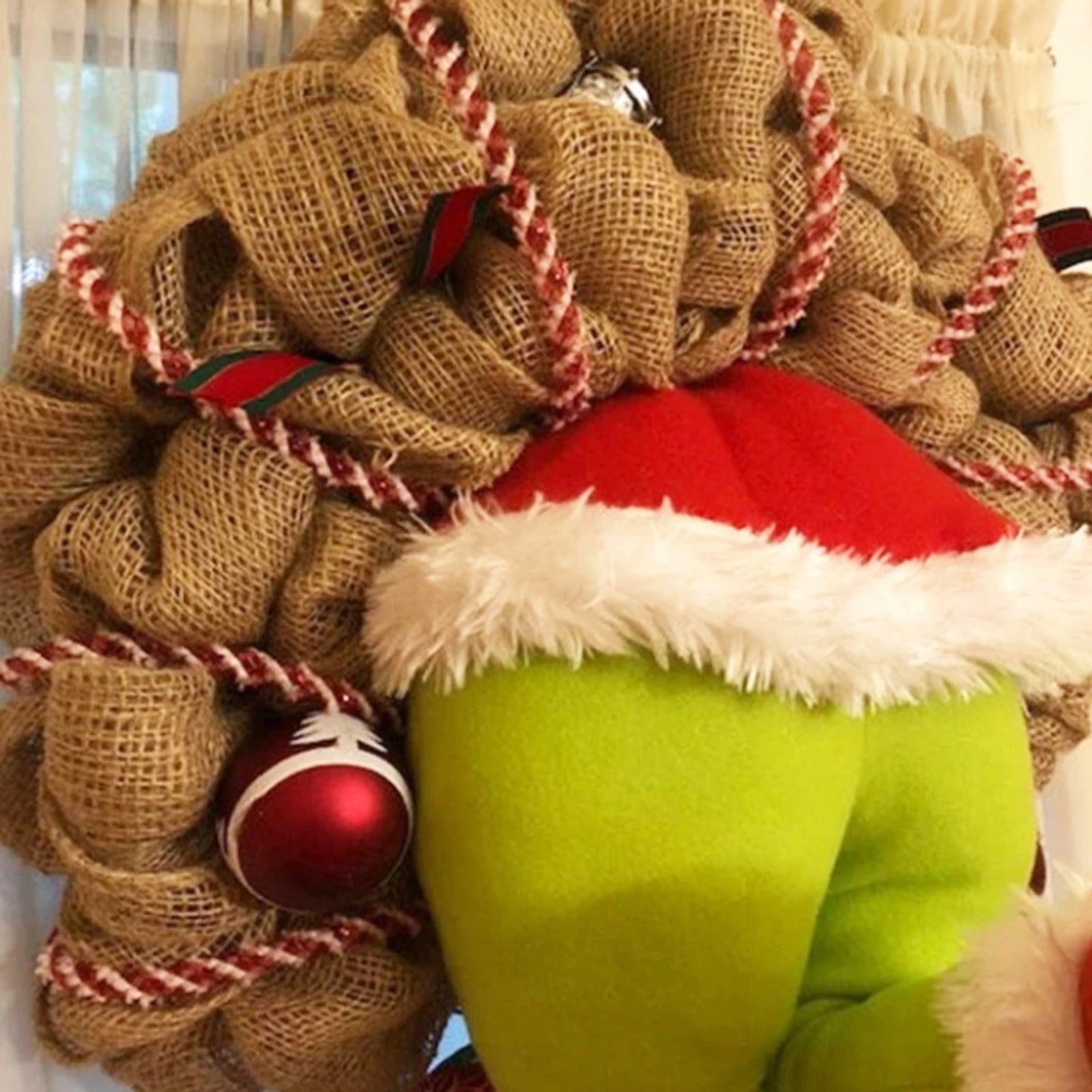 17.72inch Christmas Thief Wreath,Christmas Elf Leg Wreath, Christmas Burlap Wreath, Holiday Decoration