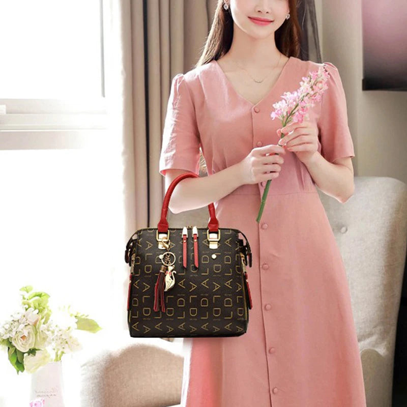 Fashion English Letter Handbag Women PU Leather Tassel Top-handle Bag Luxury Shoulder Bag Large Capacity Lady Tote Design Purse - You Offer