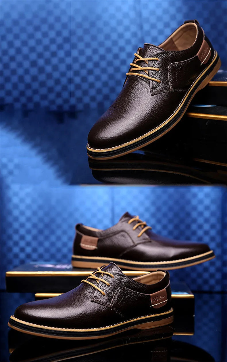 New Spring Autumn Fashion Men Shoes Men Leather Oxfords Shoes Casual Lace-up Formal Business Wedding Dress Shoes Big Size 38-48