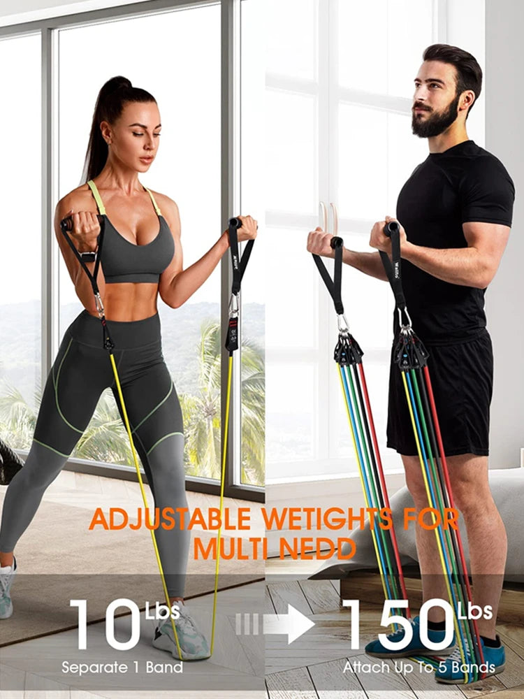 300lb Fitness Booty Resistance Elastic Band Workout for Training Home Exercise Sport Gym Dumbbell Harness Set Expander Equipment