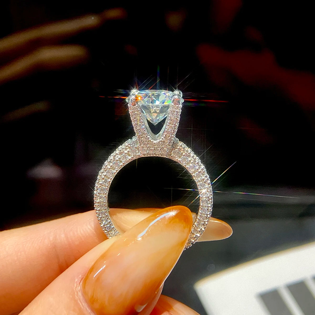 Luxury GRA Certificate Brilliant  5ct Halo Classic Round Shape Moissanite Engagement Rings 925 Sterling Silver for Women Men - You Offer