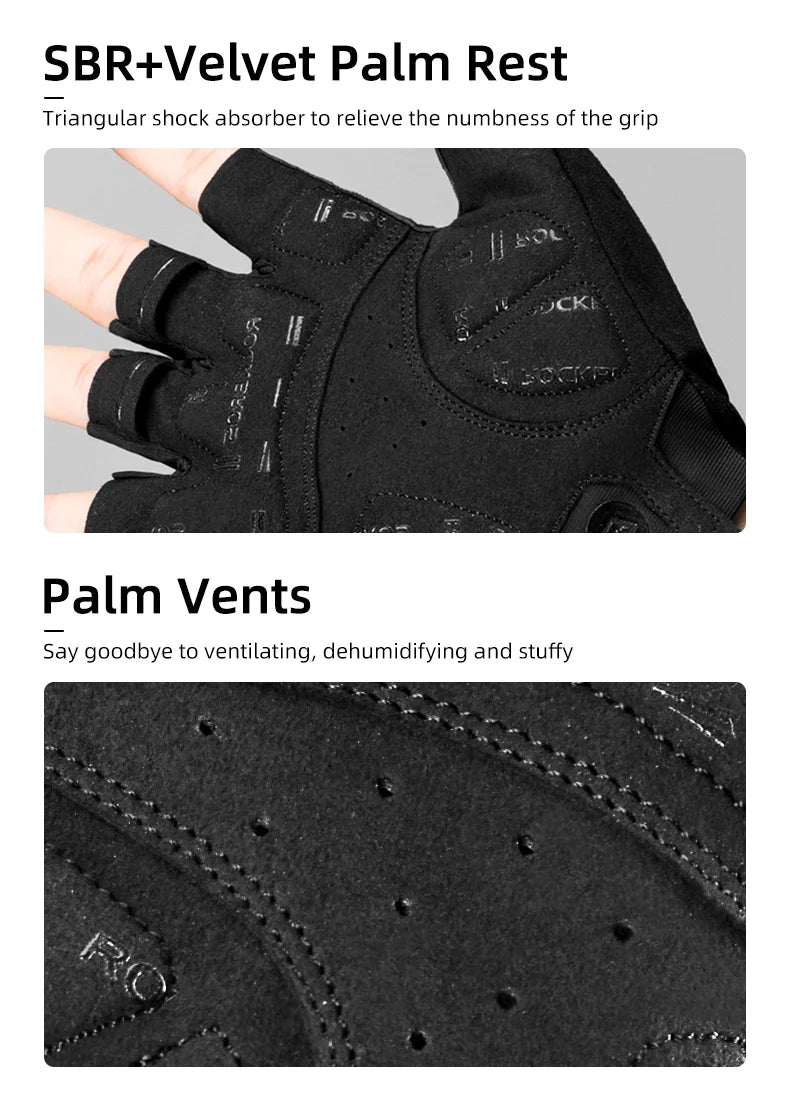 ROCKBROS Breathable Fitness Gloves Silicone Palm Hollow Back Gym Gloves Weightlifting Workout Dumbbell Bodybuilding Gloves