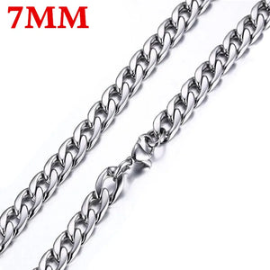 HNSP 316L Stainless Steel Cuban Flat Chain Necklace For Men Male Neck Jewelry Accessories - You Offer