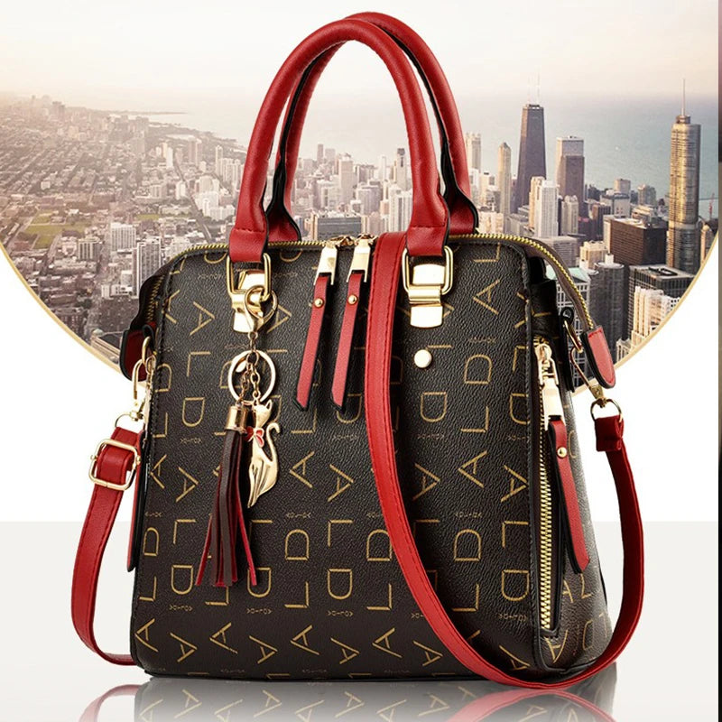 Fashion English Letter Handbag Women PU Leather Tassel Top-handle Bag Luxury Shoulder Bag Large Capacity Lady Tote Design Purse - You Offer