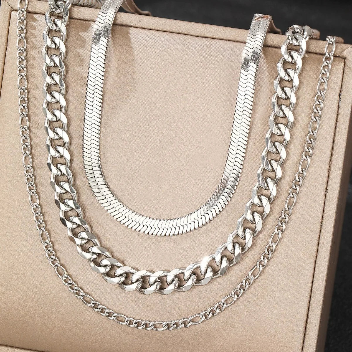 Hip Hop Personality Three Layered Necklace Cuban Women'S Geometry Chain Necklaces Fashionable Versatile Stainless Steel Jewelry - You Offer