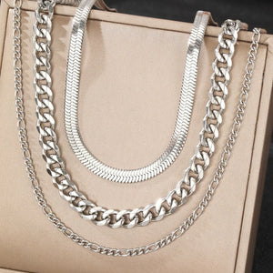 Hip Hop Personality Three Layered Necklace Cuban Women'S Geometry Chain Necklaces Fashionable Versatile Stainless Steel Jewelry - You Offer