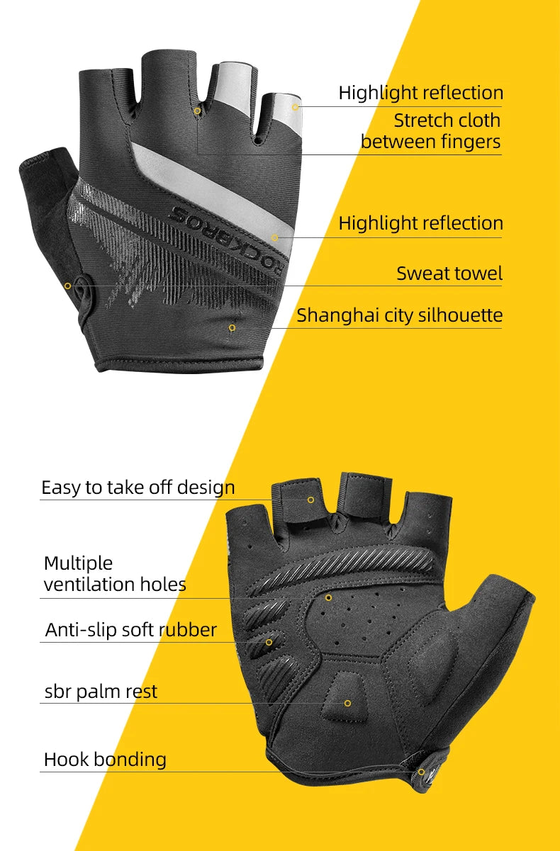 ROCKBROS Breathable Fitness Gloves Silicone Palm Hollow Back Gym Gloves Weightlifting Workout Dumbbell Bodybuilding Gloves