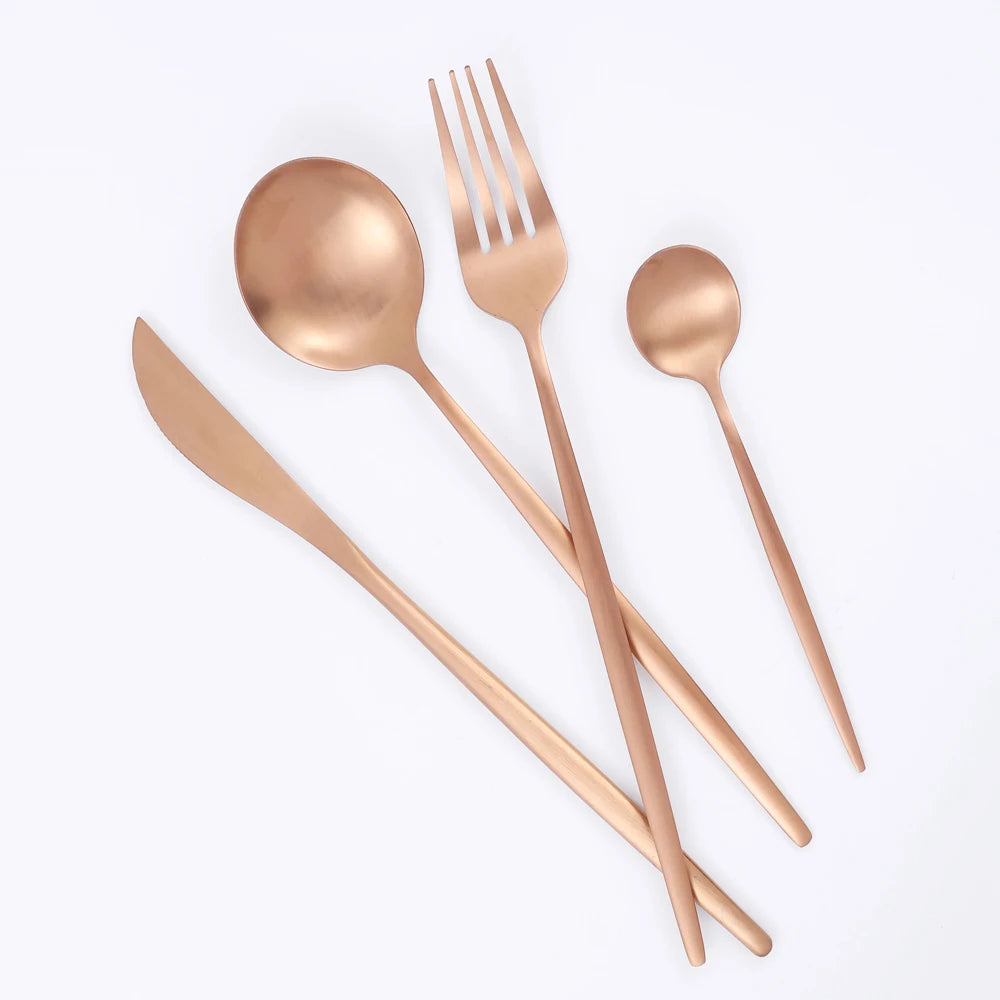 24Pcs Stainless Steel Dinnerware Set Black Gold Cutlery Spoon Fork Knife Western Cutleri Silverware tableware Set Supplies